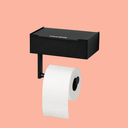 Toiletrolhouder met bakje voor menstruatieproducten